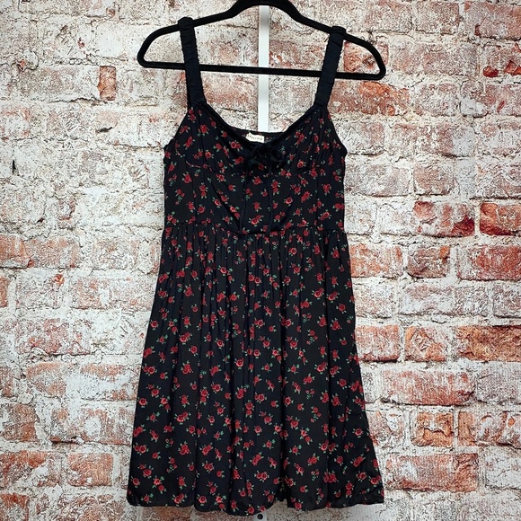 NWT Aeropostale Black Floral Smocked Mini Dress Size M | Rose Print Sundress - Picture 1 of 11